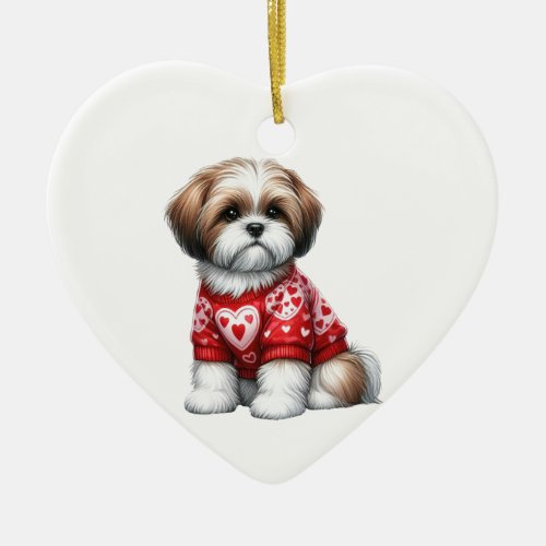 Custom Shih Tzu Dog Valentine Ceramic Ornament