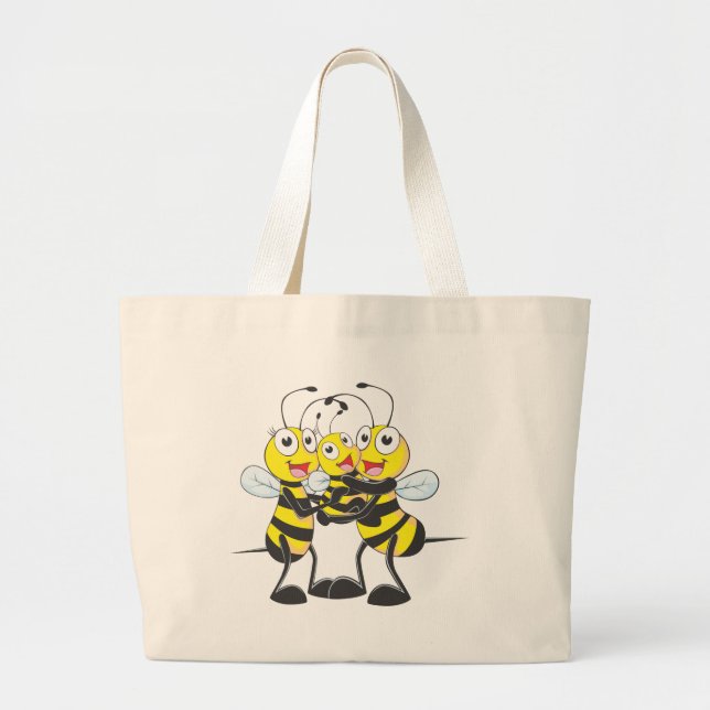 Custom Shirts : Happy Dad Mom Baby Bee Shirts Large Tote Bag (Front)