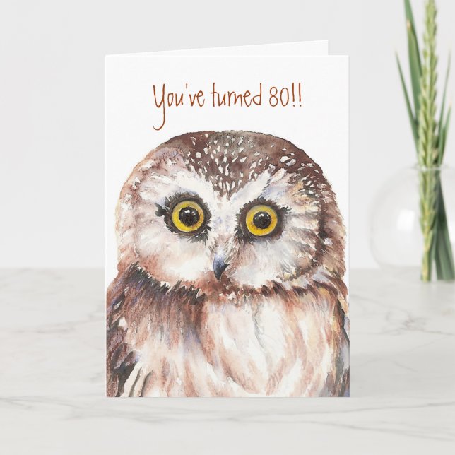 Custom Shocked Funny-Little Owl, 80th Birthday Card (Front)