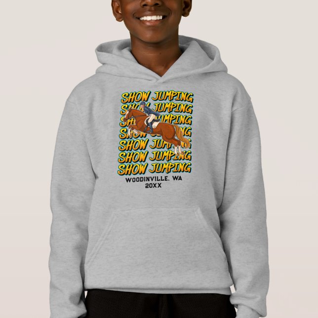 Custom Show Jumping Horse Event Location Date Name Hoodie (Front)