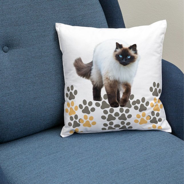 Custom Siamese Cat Cute Pet Gift White Template  Throw Pillow (Creator Uploaded)