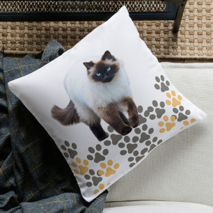 Custom Siamese Cat Cute Pet Gift White Template  Throw Pillow