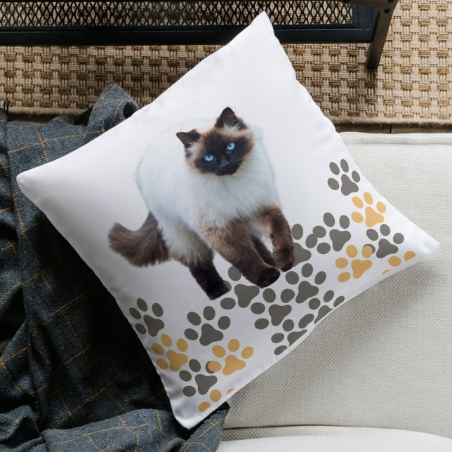 Custom Siamese Cat Cute Pet Gift White Template  Throw Pillow (Creator Uploaded)