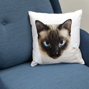 Custom Siamese Cat Face Home Decor White Template Throw Pillow