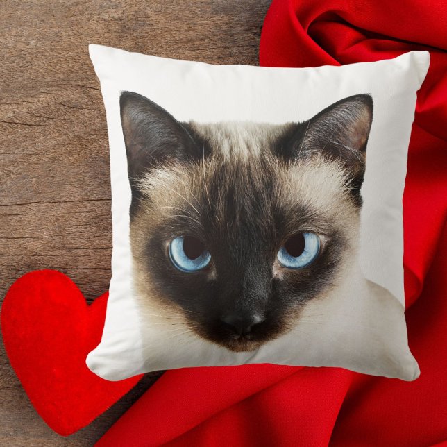 Custom Siamese Cat Face Home Decor White Template Throw Pillow (Creator Uploaded)