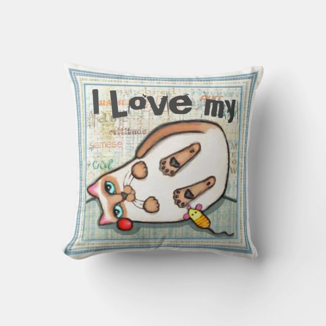 Custom Siamese Cat Love American MoJo Throw Pillow (Front)