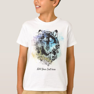 Custom Siberian Husky Animal Art   Blue Purple T-Shirt