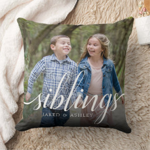 Custom Siblings Brother Sister Photo Handwriting Throw Pillow