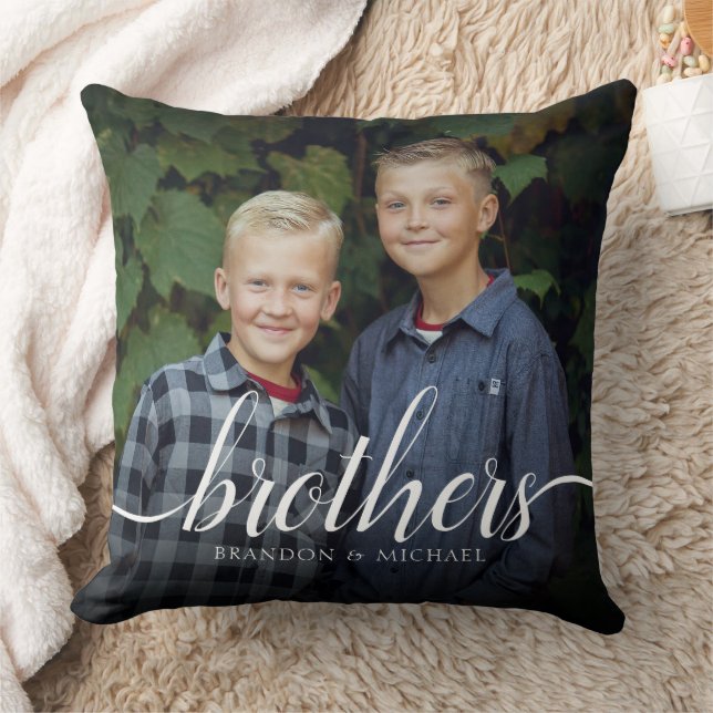 Custom Siblings Brothers Photo Handwriting Throw Pillow (Blanket)