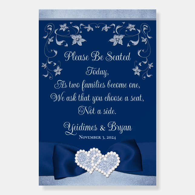 Custom Sign | Royal Blue, Dusty Blue, Hearts (Front)