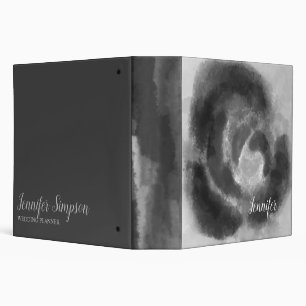 Custom Signature Black and White Watercolor Floral 3 Ring Binder