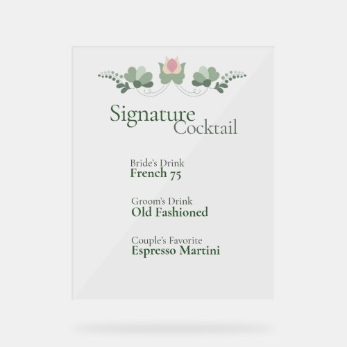 Custom Signature Cocktail Wedding Bar Acrylic Sign