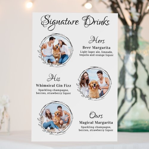 Custom Signature Drinks 3 Photo Dog Pet Wedding Foam Board