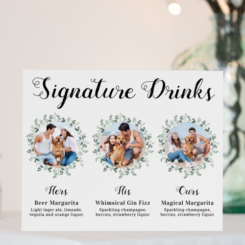 Custom Signature Drinks Elegant Pet Wedding Photos Foam Board