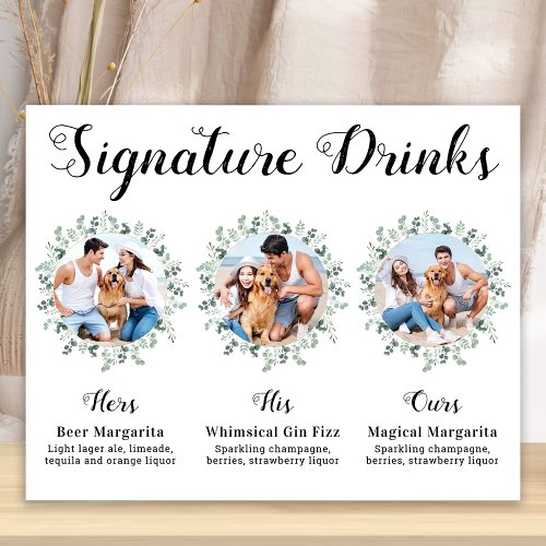 Custom Signature Drinks Elegant Pet Wedding Photos Poster