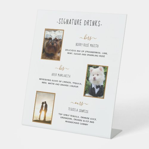 Custom Signature Drinks Gold Pet Wedding Photos Pedestal Sign