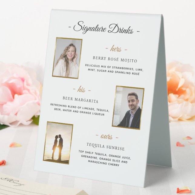Custom Signature Drinks Gold Wedding Photos Table Tent (In SItu (Wedding))