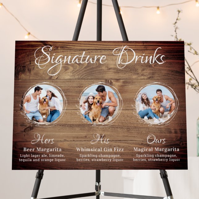 Custom Signature Drinks Rustic Dog Pet Wedding Foam Board (Creator Uploaded)