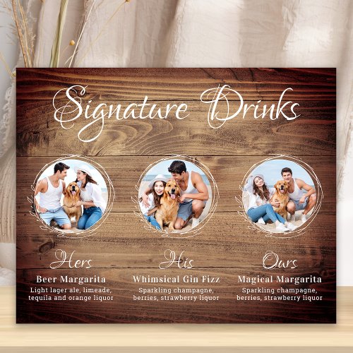 Custom Signature Drinks Rustic Dog Pet Wedding Poster