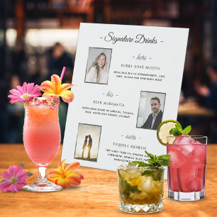 Custom Signature Drinks Silver Wedding Photos Pedestal Sign