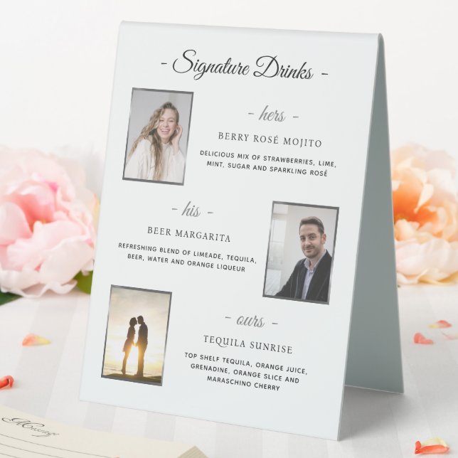 Custom Signature Drinks Silver Wedding Photos Table Tent (In SItu (Wedding))