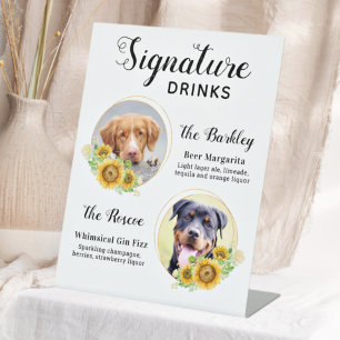 Custom Signature Drinks Sunflowers Pet Wedding Pedestal Sign