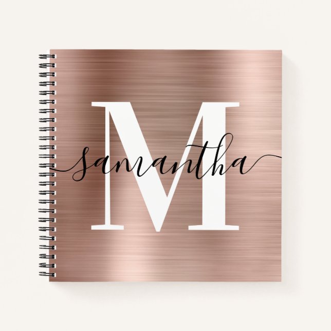 Custom Signature Monogram Photo Rose Gold Foil Notebook (Front)
