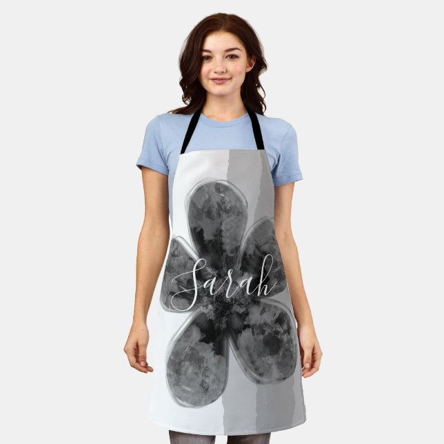 Custom Signature name black Floral Abstract Apron (Worn)