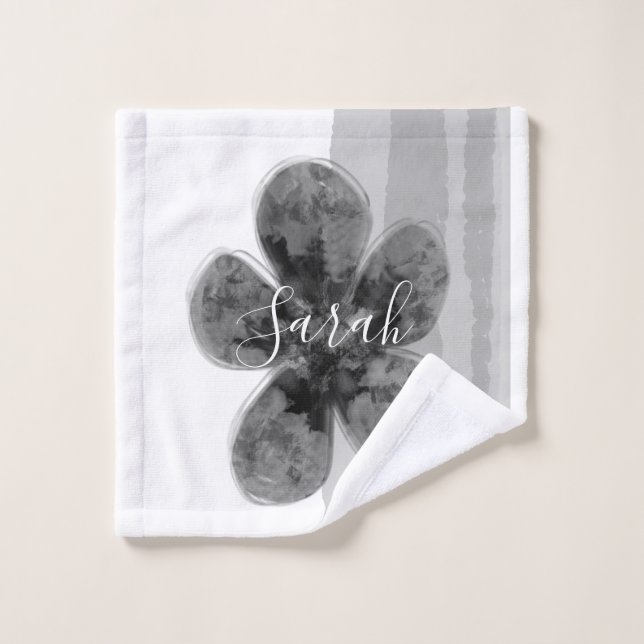 Custom Signature name black Floral Abstract Wash Cloth (Wash Cloth)