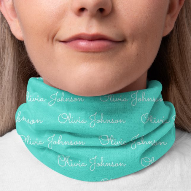 Custom Signature Script Pattern White on Turquoise Bandana (Custom Signature Script Pattern White on Turquoise Bandana)