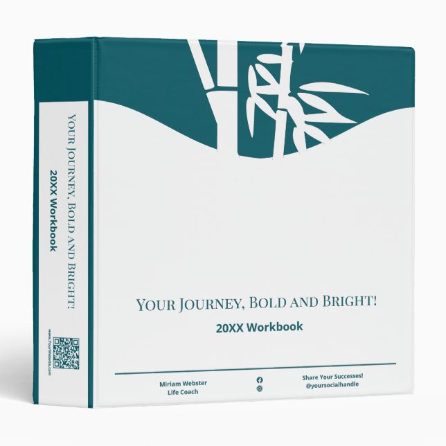 Custom Silhouette Teal White Life Coach Workbook  3 Ring Binder (Front/Spine)
