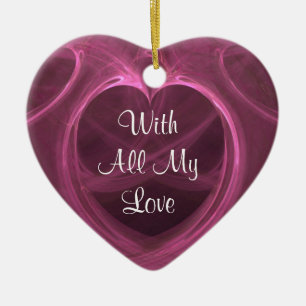 Custom Silky Pink Heart Keepsake Ceramic Ornament