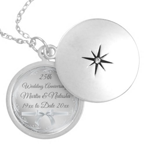 Custom Silver 25th Anniversary Gifts for Wife on Locket Necklace