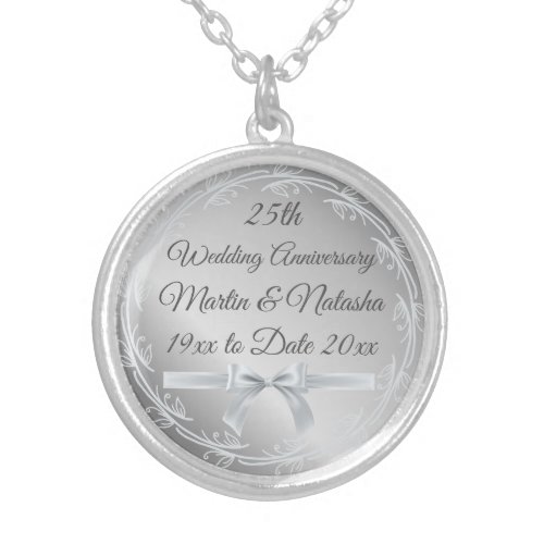 Custom Silver 25th Anniversary Gifts for Wife on Silver Plated Necklace