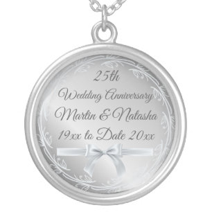 Custom Silver 25th Anniversary Gifts for Wife on Silver Plated Necklace