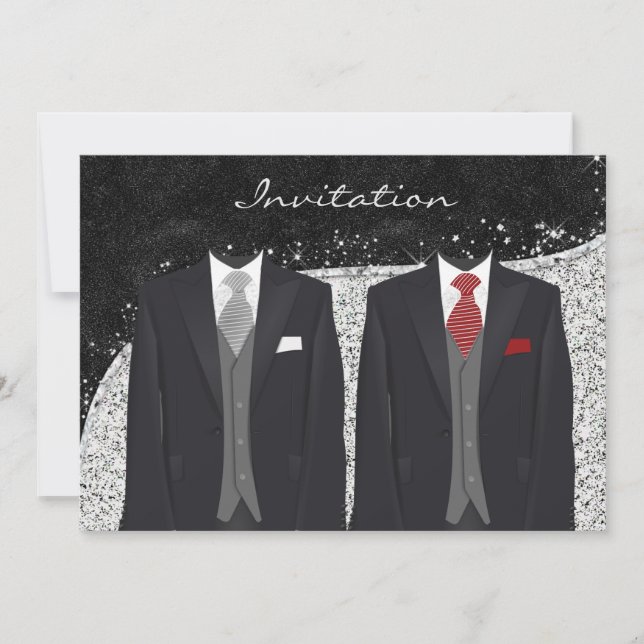 Custom Silver and Gray Gay Wedding Invitation (Front)
