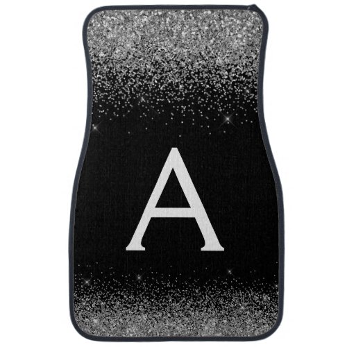 Custom Silver Black Glitter Sparkle Monogram Car F Car Floor Mat