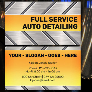 Custom Silver Bright Orange Car Service Cool  Business Card