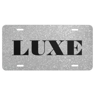 Custom silver faux glitter print license plate