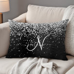 Custom Silver Glitter Black Sparkle Monogram Accent Pillow<br><div class="desc">Easily personalize this trendy elegant accent pillow design featuring pretty silver sparkling glitter on a black brushed metallic background.</div>