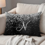 Custom Silver Glitter Black Sparkle Monogram Accent Pillow