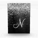 Custom Silver Glitter Black Sparkle Monogram Acrylic Award<br><div class="desc">Easily personalize this trendy elegant acrylic award design featuring pretty silver sparkling glitter on a black brushed metallic background.</div>