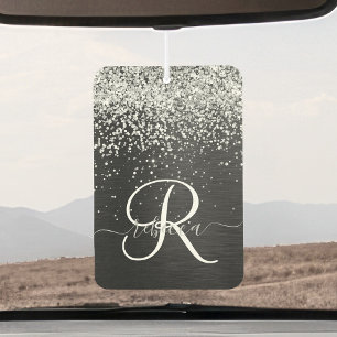 Custom Silver Glitter Black Sparkle Monogram Air Freshener