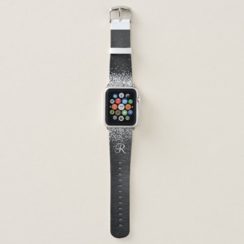 Custom Silver Glitter Black Sparkle Monogram Apple Watch Band