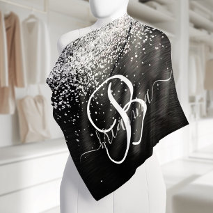 Custom Silver Glitter Black Sparkle Monogram Bandana
