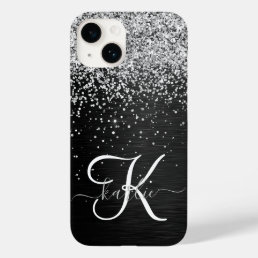 Custom Silver Glitter Black Sparkle Monogram Case-Mate iPhone 14 Case