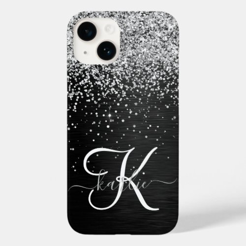 Custom Silver Glitter Black Sparkle Monogram Case_Mate iPhone 14 Case