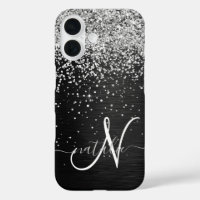 Custom Silver Glitter Black Sparkle Monogram