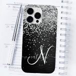 Custom Silver Glitter Black Sparkle Monogram Case-Mate iPhone 14 Pro Max Case<br><div class="desc">Easily personalize this trendy elegant phone case design featuring pretty silver sparkling glitter on a black brushed metallic background.</div>