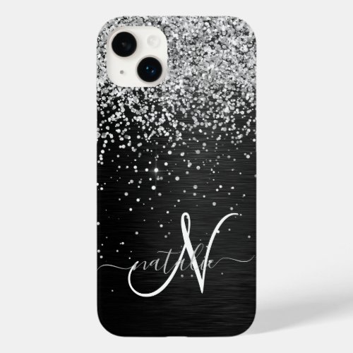 Custom Silver Glitter Black Sparkle Monogram Case_Mate iPhone 14 Plus Case